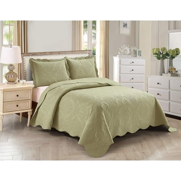 Home Collection 3Pc King/Cal King Over Size Elegant Embossed Bedspread Set Light Weight Solid Sage New# Stacy
