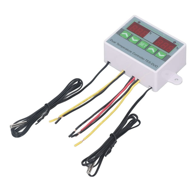 Dual Temperature Controller, 1m Wire Waterproof Data Storage High Accuracy Digital Thermostat Alarm For Refrigerator