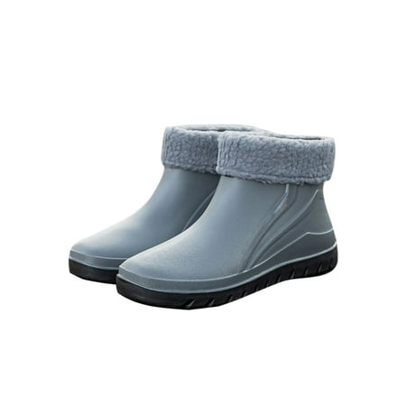 

Lacyhop Mens Casual Waterproof Garden Booties Comfort Pull On Rain Boots Water-Resistant Plush Lining Work Boot Cotton Gray 9