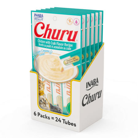 UPC: 0857276007444 | INABA Churu Creamy Lickable Purée Cat Treat w Taurine 0.5 oz 24 Tubes Chicken with Crab Recipe