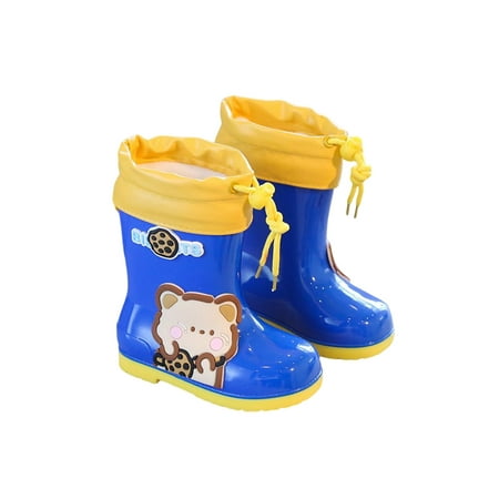 

Tenmix Children Waterproof Booties Wide Calf Rubber Boots Cartoon Rain Boot Cotton Lining Garden Shoes Wet Weather Lightweight Round Toe Mid-Calf Bootie Blue With Lined 12C