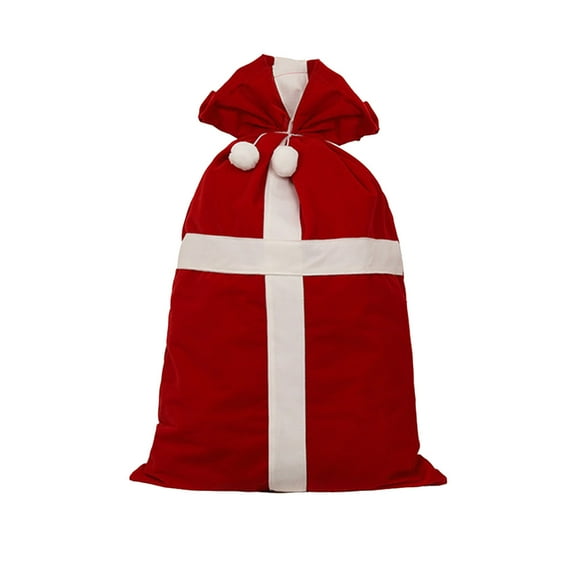Christmas Gift Bags, Drawstring Gift Bags, Velvet Christmas Gift Bags with Santa Belt Design, Red and White Holiday Decoration Bags, 18.89x11.02 Inch, Soft Durable Cloth Material