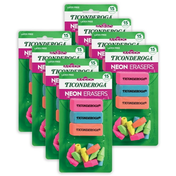 Dixon Eraser Combo Set, Neon, Beveled & Wedge Caps, 8 Sets