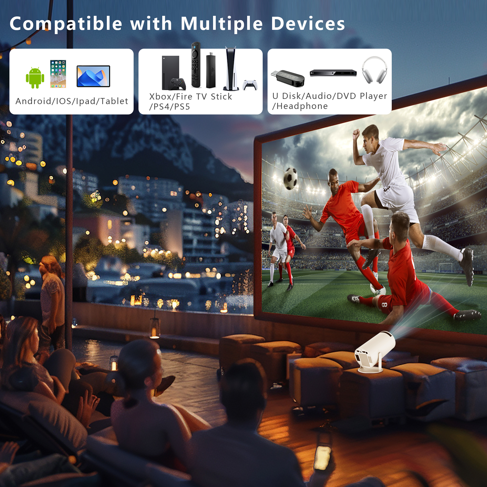 Mini Projector with WiFi 6 & Bluetooth 5.4, Portable Projectors with Air Mouse, 40-200"Smart Outdoor Movie Projector 4K 1080P Support, 180° Rotatable Home Vedio Projector Supports HDMI/USB/Smartphone