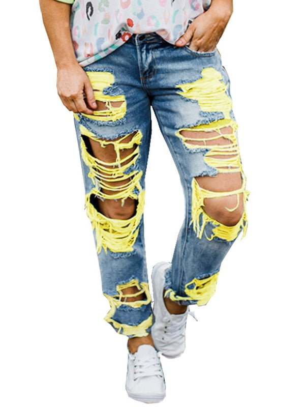 colorblock ripped jeans