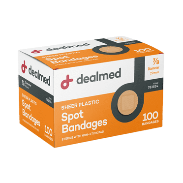 Dealmed Sheer Plastic Spot Adhesive Bandages – 100 Count (1 Pack) Bandages with Non-Stick Pad, Latex Free, Wound Care for First Aid Kit, 7/8" Diameter