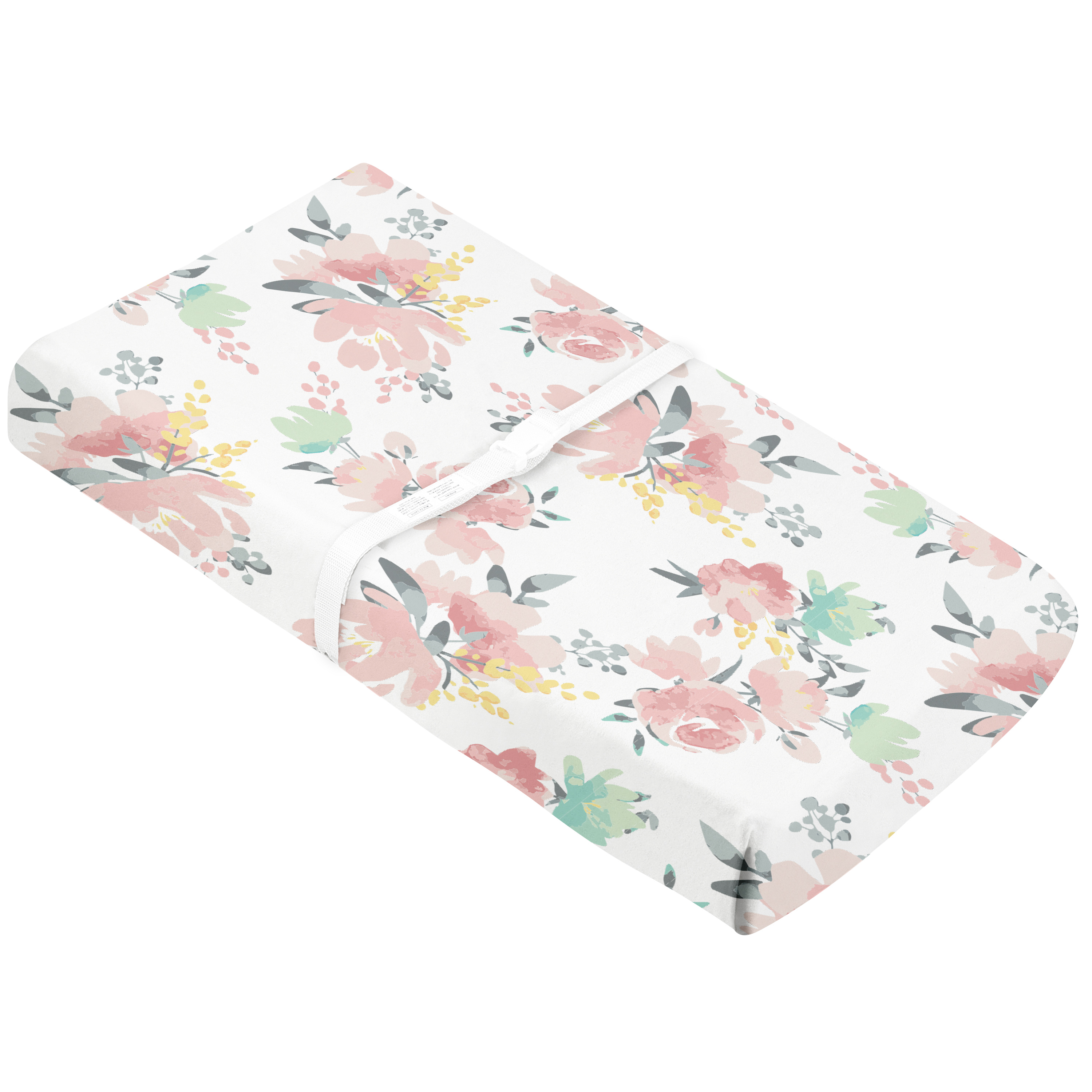 Kushies Changing Pad Cover Percale Multi Watercolour Flowers