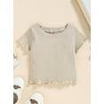thumbnail image 4 of Qmyliery Little Girl's Two Pieces Clothes Outfit, Round Neck Short Sleeve Ribbed Solid Color T-Shirt + Shorts, 4 of 8
