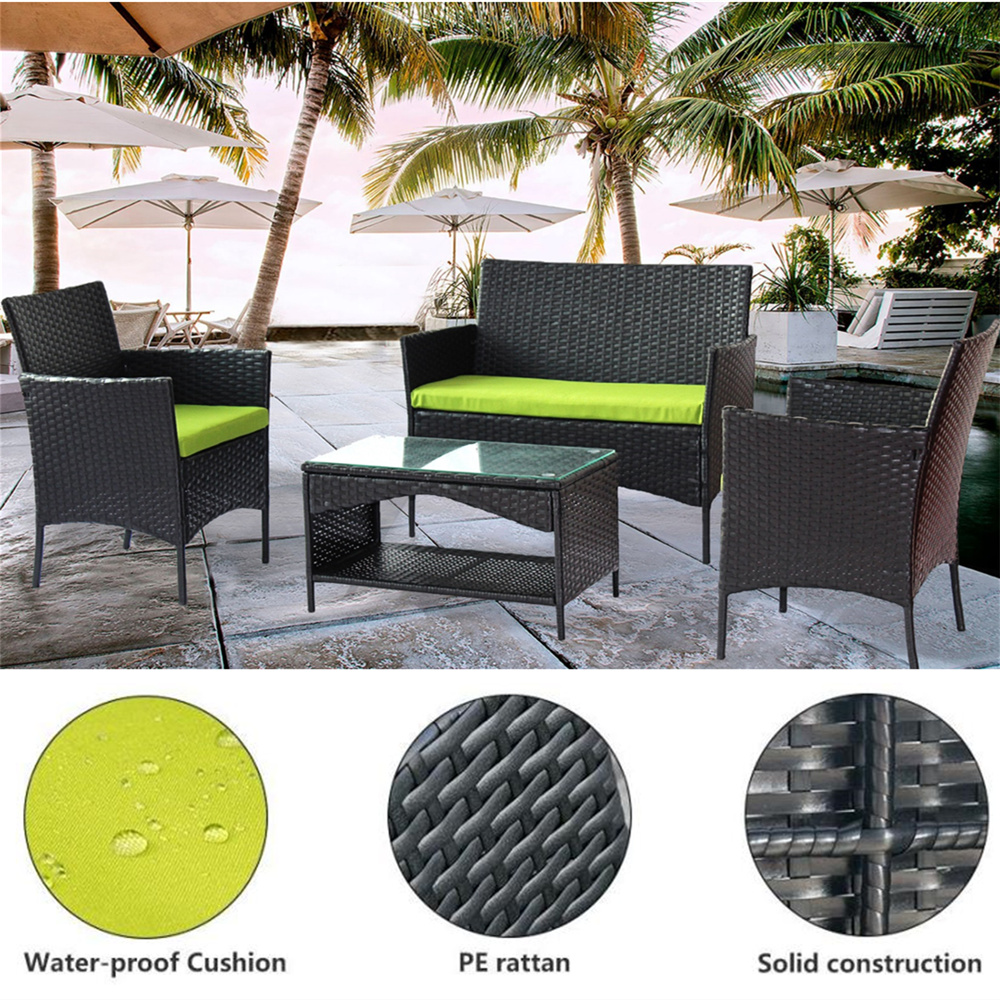 Wicker Patio Sets on Clearance, 4 Piece Outdoor Conversation Set for 3 With Glass Dining Table, Loveseat & Cushioned Wicker Chairs, Modern Rattan Patio Furniture Sets L3122 - image 2 of 7