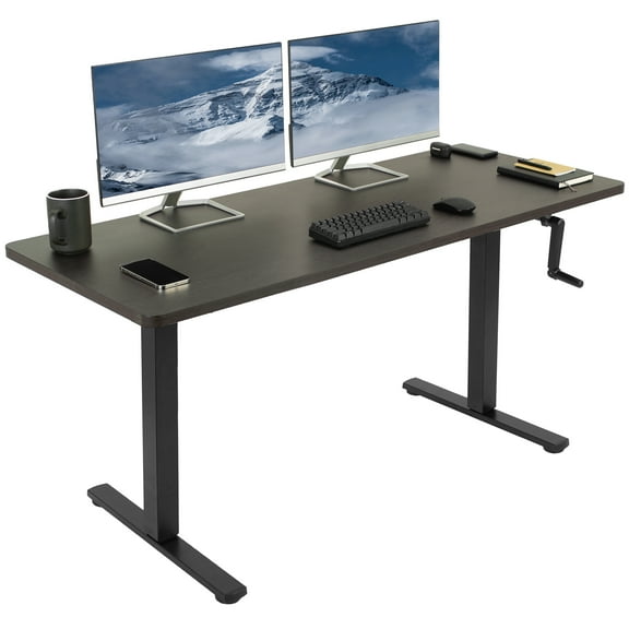 VIVO Manual 60” x 24” Stand Up Desk | Espresso Table Top, Black Frame
