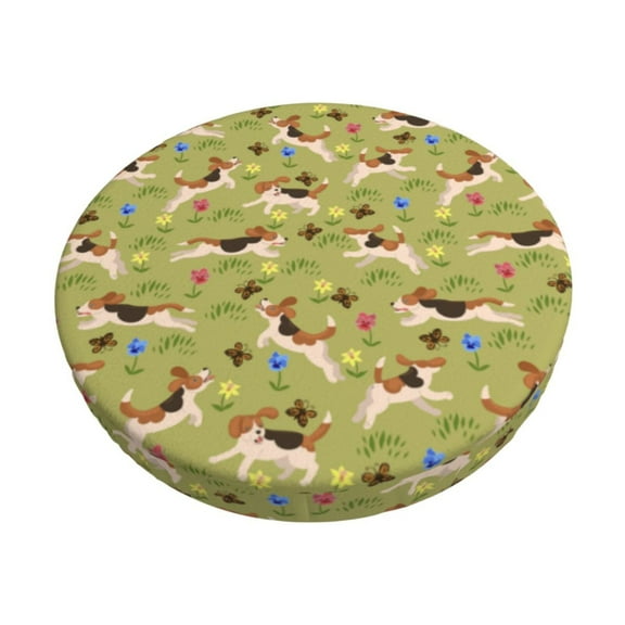 Naloa Running Beagle Round Bar Stool Cushion Cover 12-14 inch, Fits Kitchen, Office, Restaurant Chairs - 12 inch