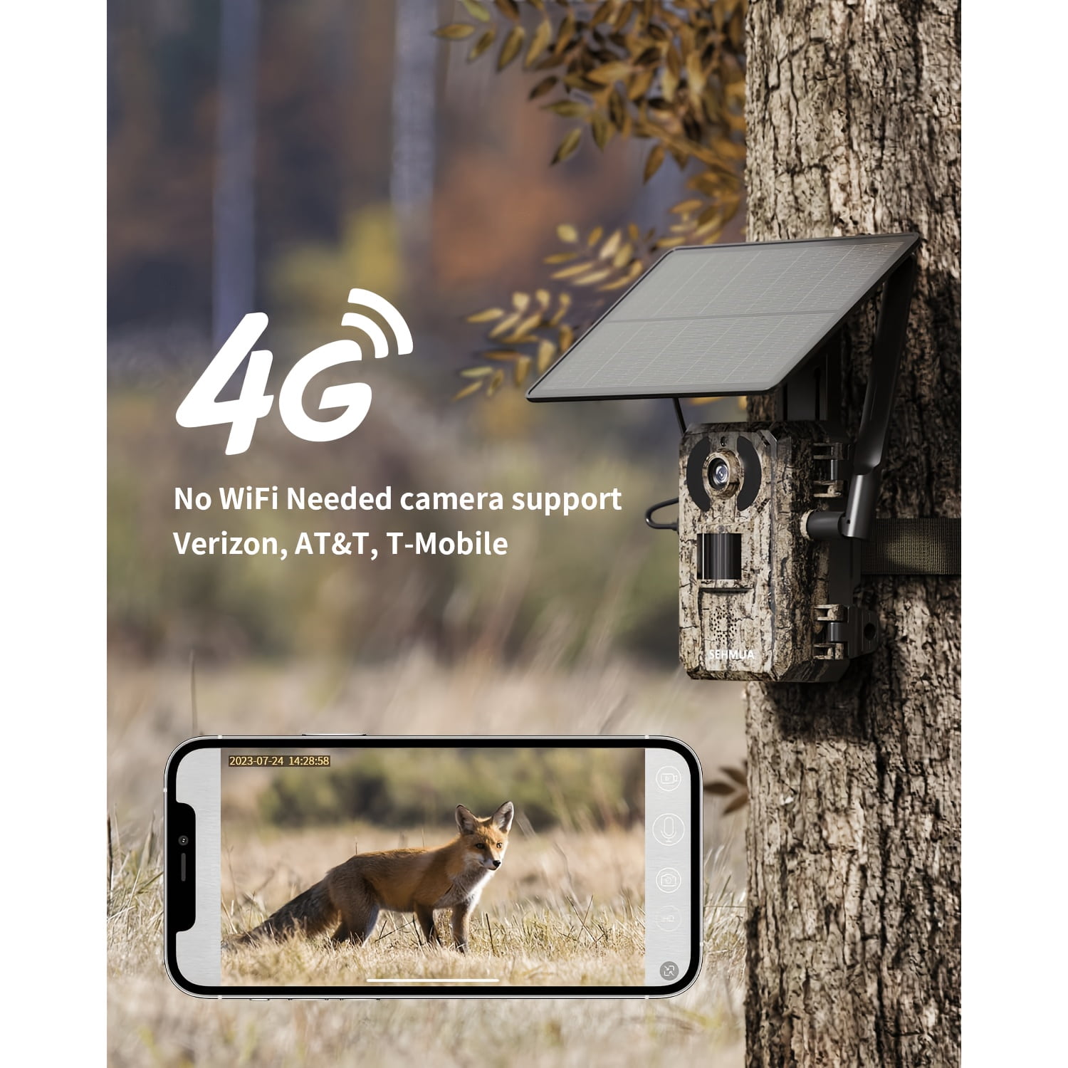 4G LTE Cellular Trail Camera: 4K Live View, Solar Powered, 0.2s Trigger, Night Vision, Remote Phone Access