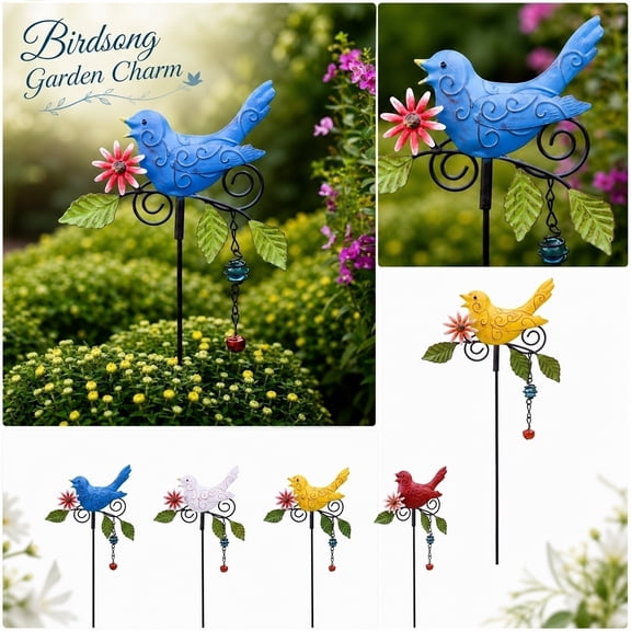 Metal Yard Art Outdoor and Garden Red Metal Flower Garden Stake Outdoor Garden Decor for Patio Lawn Yard Outside 1 Pack