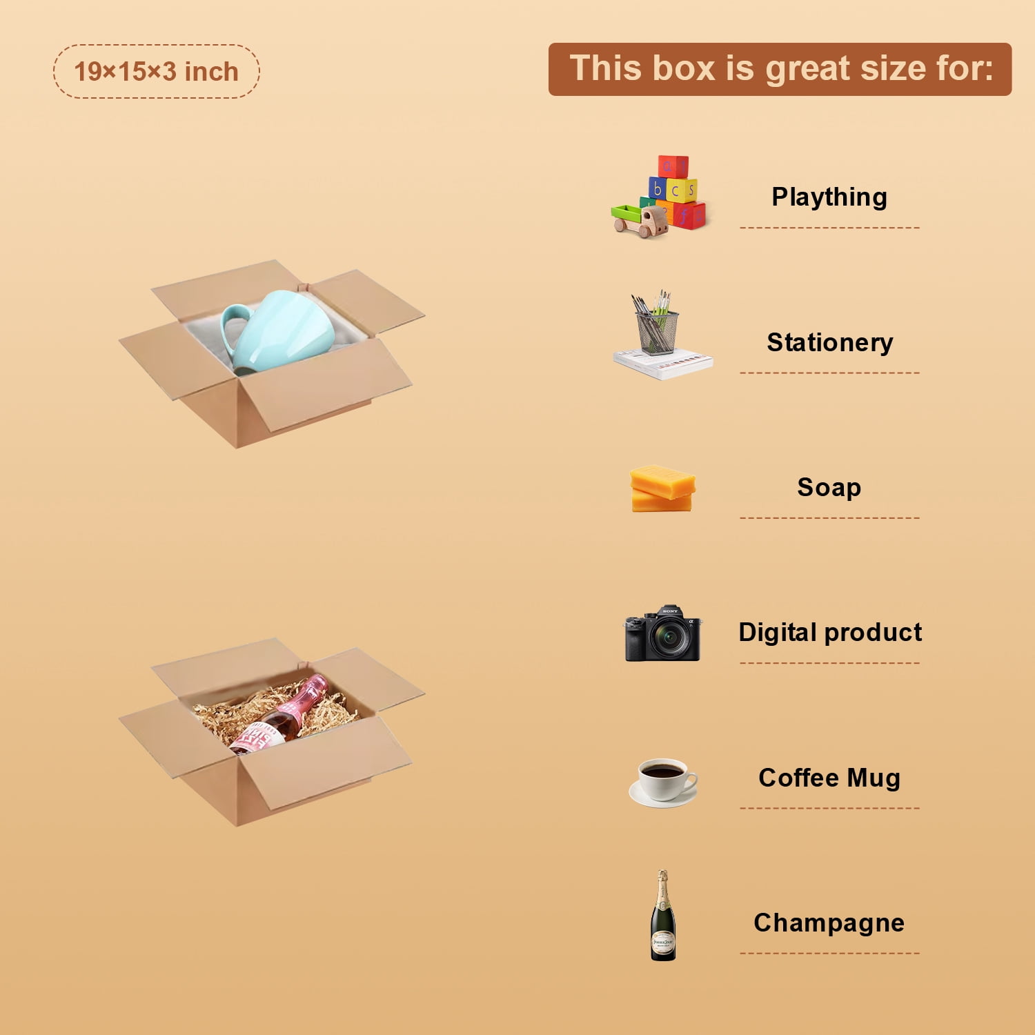 25 Pack Natural Kraft Flat Cardboard Boxes – 19" x 15" x 3" – For Packing, Moving & Organization