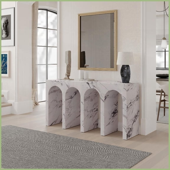 Modern Engineered Stone Coffee Table for Living Room, Easy-Clean & Durable