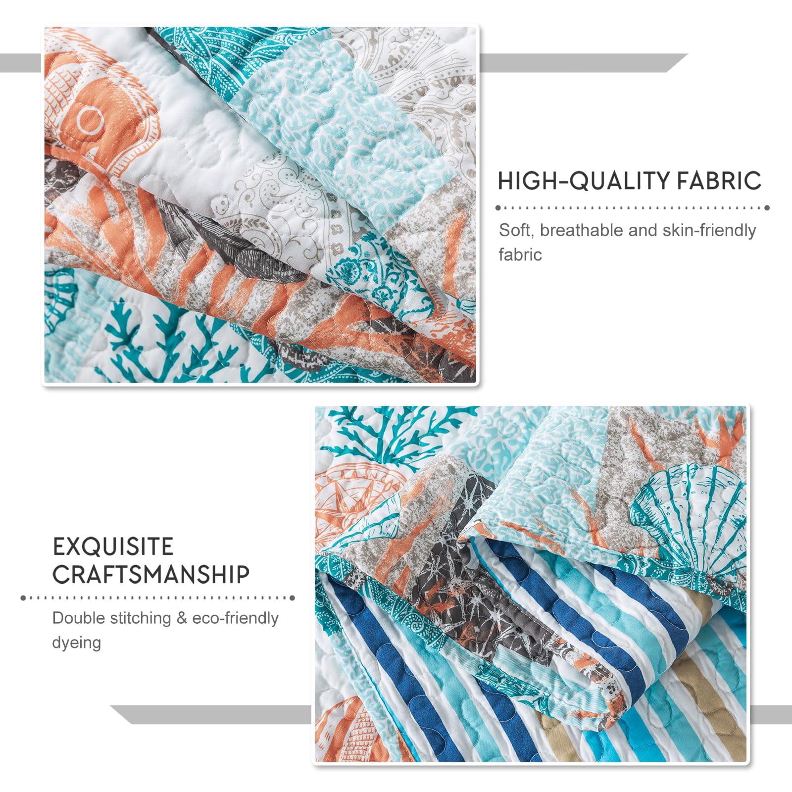 Nordmiex Queen Quilt Bedding Set - 3 Pieces Coastal Quilt Sets Beach Bedspreads Ocean Coverlets Lightweight Bed Cover Summer Quilts Queen Size