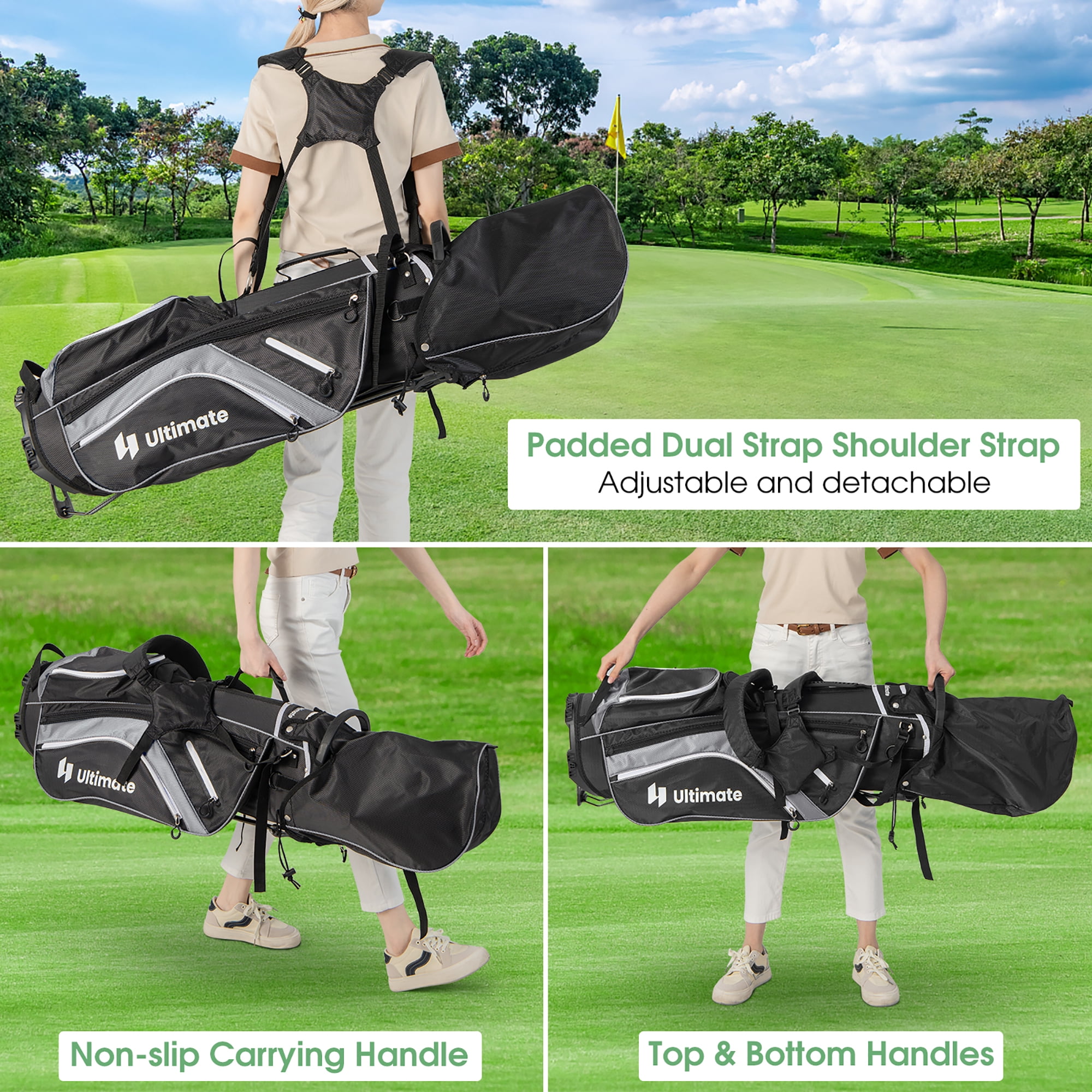 Gymax Golf Stand Bag Golf Club Bag w/ 14 Way Top Dividers & 6 Pockets & Carrying Handles Grey
