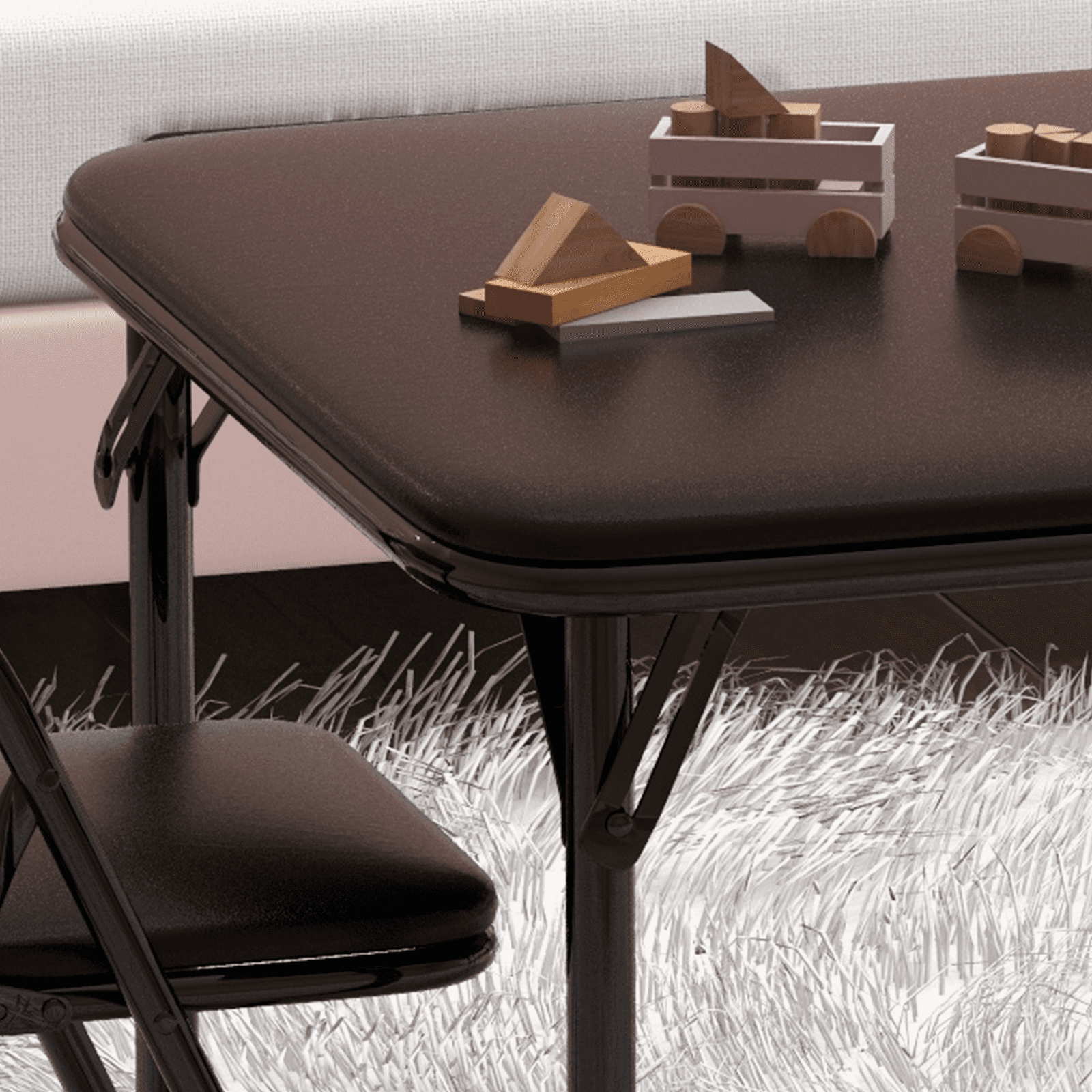 Kids Folding Table and Chairs Set, 3 Piece Table Set with 2 Folding Chairs for Daycare and Classrooms, PU Leather, Steel Frame, Includes Table and 2 Chairs, Perfect for Arts & Crafts