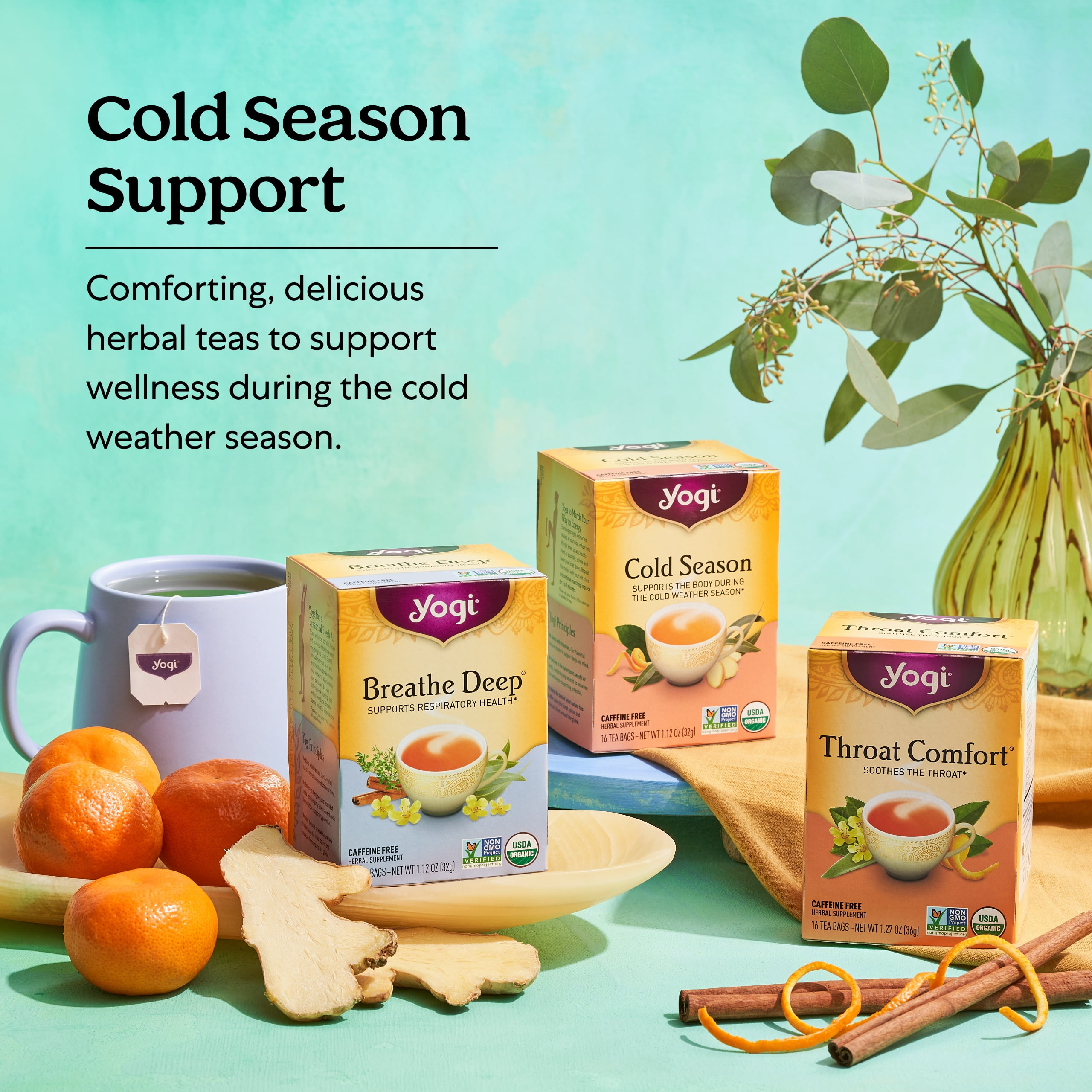 Yogi Tea Get Well Variety Pack Sampler, Caffeine-Free, Wellness Tea Bags, 6 Boxes of 16