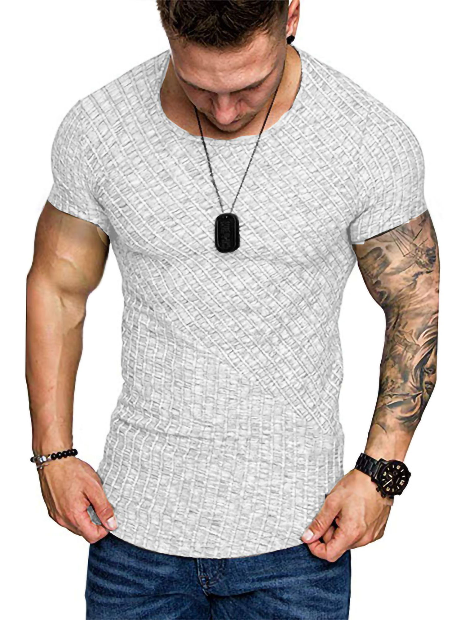 Mens Compression Baselayer Athletic Workout T Shirts Short Sleeve Slim Fit Tee 