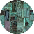 thumbnail image 1 of Ahgly Company Machine Washable Indoor Round Patchwork Turquoise Blue Transitional Area Rugs, 8' Round, 1 of 4