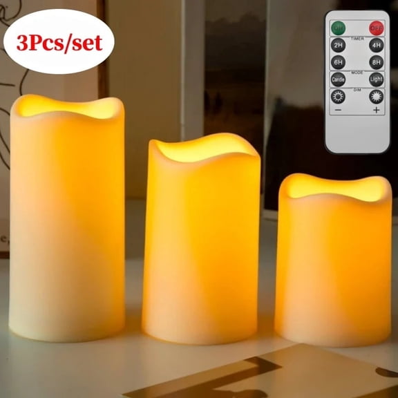 Goyuon Flameless Candles Ivory Battery Powered LED Outdoor Waterproof with Remote Control Timer 3 Pack