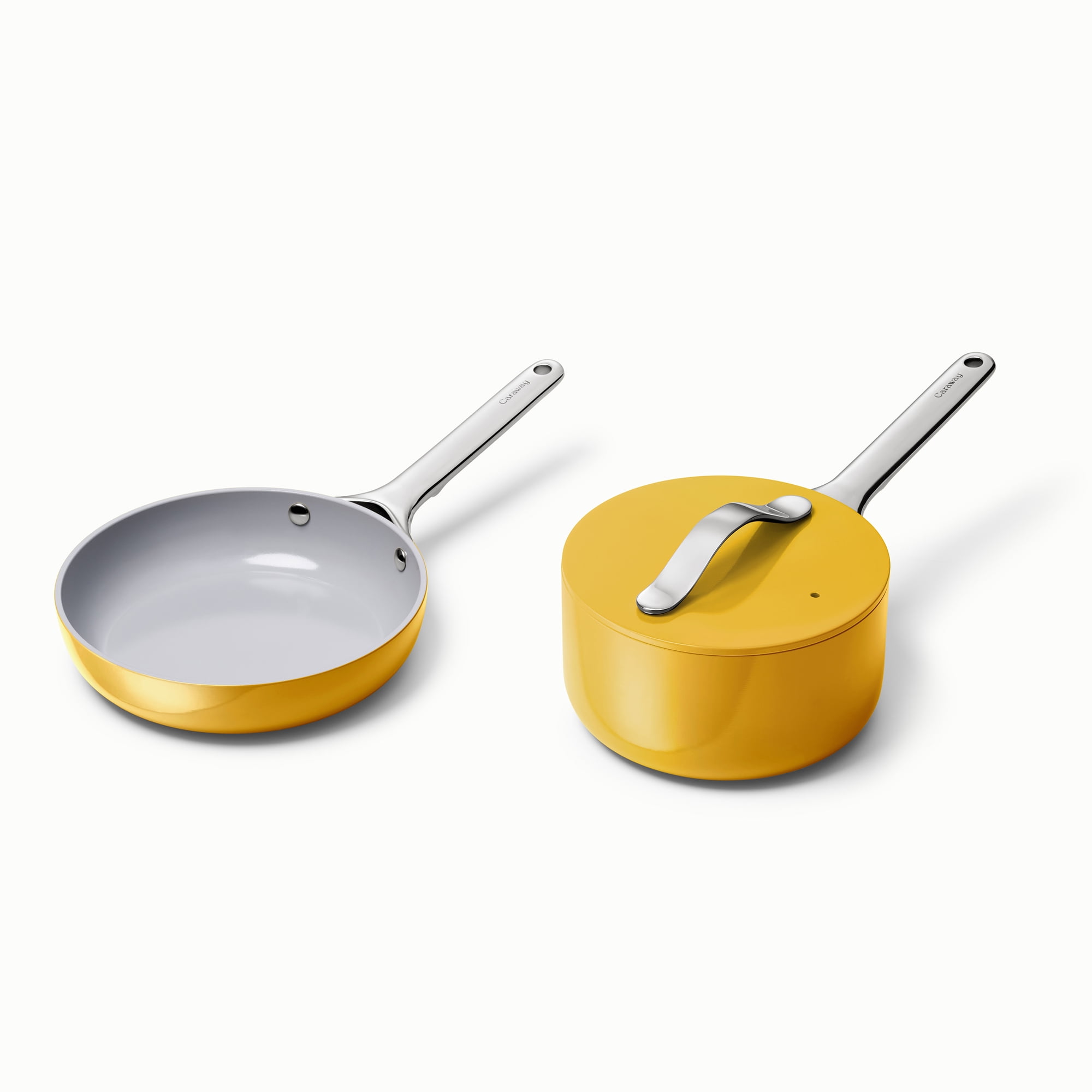 Caraway Mini Cookware Set - Non-Stick Ceramic Fry Pan (1.05 qt, 8") & Sauce Pan (1.75 qt) - Oven Safe & Stovetop Agnostic (Gas, Electric & Induction) - Marigold