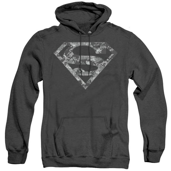 Superman Urban Camo Shield Adult Heather Hoodie Sweatshirt Black