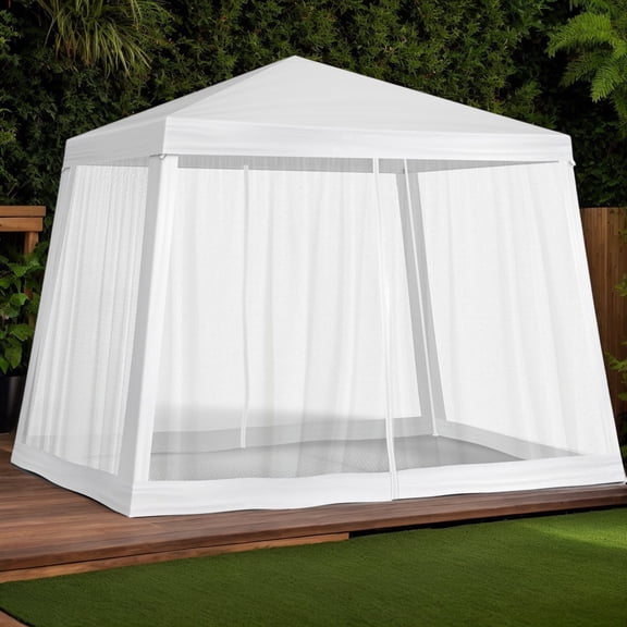 8x8ft Mesh Party Tent, White Pop-Up Canopy with Netting Walls