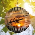thumbnail image 3 of Vibrant Sunset Metal Wind Spinner with Concentric Lines & Leafy Branch Silhouette - Perfect for Yard & Garden Decor, 3 of 6