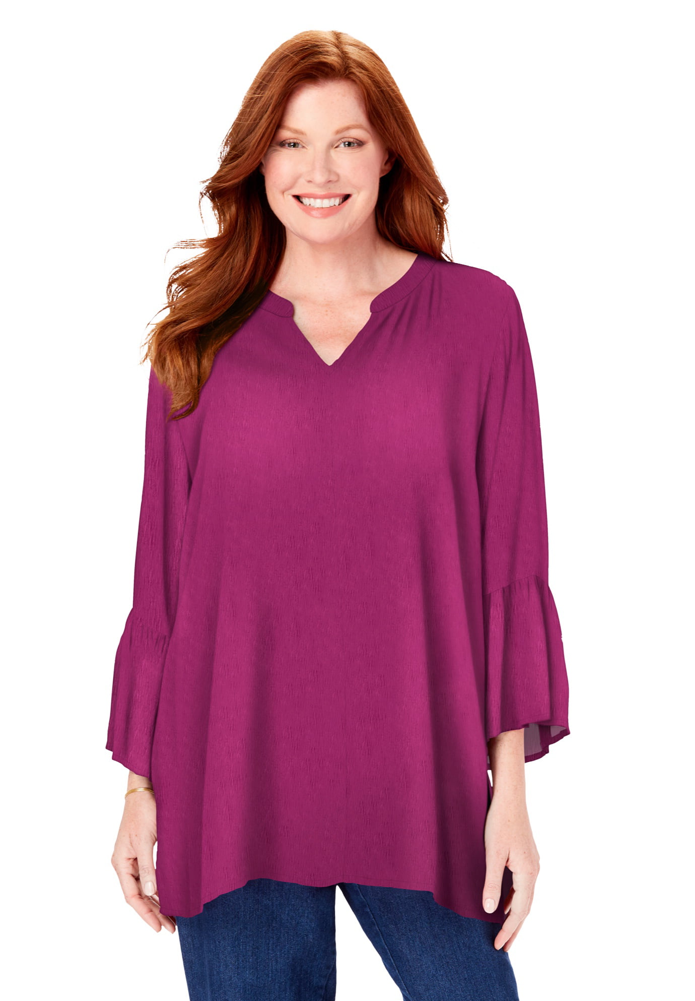 Woman Within - Woman Within Women's Plus Size Gauze Bell Sleeve Blouse ...