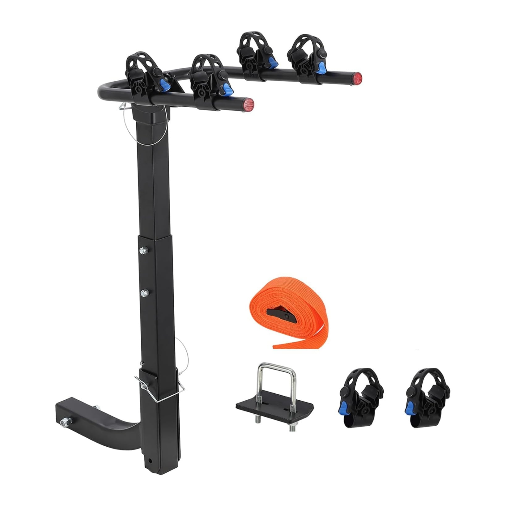 2-Bike Hitch-Mounted Bike Rack, Foldable Steel Frame Bicycle Car Rack with Anti-Rattle Hitch Tightener and Tie Straps, Bike Carrier Rack Hitch for SUVs, Trucks and More