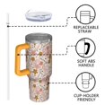 thumbnail image 4 of Breast Cancer Awareness Pink Ribbon Floral Pattern Tumbler with Handle and Lid,40oz Double Wall Vacuum Insulated Tumbler,Cups Gift for Women and Men, 4 of 7