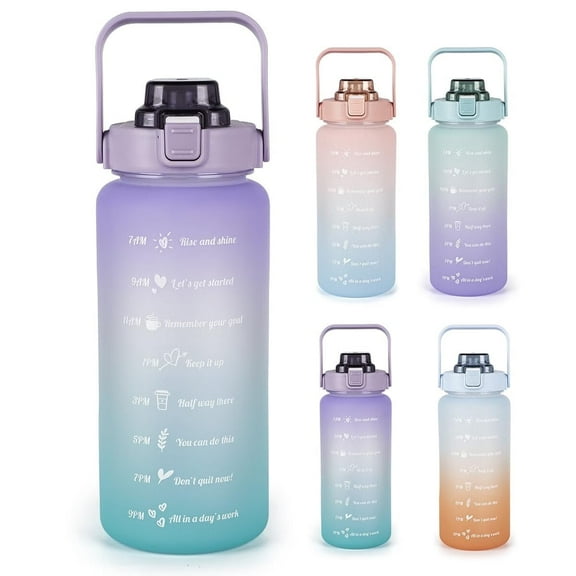 HDUYFYD 64OZ Half Gallon Water Bottle With Straw,Water Bottles with Time Marker/Handle,Leakproof BPA Free Reusable Water Jug Easy Carry for Adult and Kids Gym Sports Outdoors(Multicolor)
