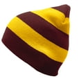 thumbnail image 3 of COUVER Striped Knit Warm Beanie with or without Pom Pom Winter Hats (Maroon/ Gold), 3 of 7