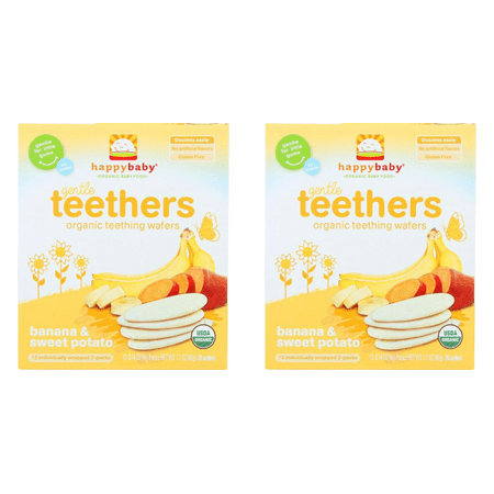 (2 Pack) Happy Baby® Organic Sweet Potato & Banana Gentle Teething Wafers 12-0.14 oz. (Earth's Best Teething Biscuits Recall)
