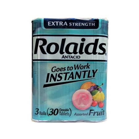 Rolaids Extra Strength Antacid Chewable Tablets 30 Count, 3 Rolls Per Pack, Case Of 12