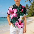 thumbnail image 2 of NOEGOEU Boys Button Down Hawaiian Shirt Short Sleeve Beach Shirt Kids Graphic Tees Tops 5-14 Years (Hot Pink,12-13 Years), 2 of 6