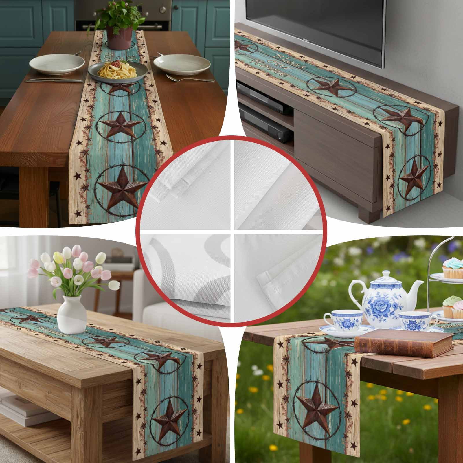 Western Star Farm Vintage Wood Board Table Runner 90 Inches Long, Bless Home Quote Table Runners Tabletop Scarf Kitchen Dining Tables Decoration for Home Party Indoor Outdoor