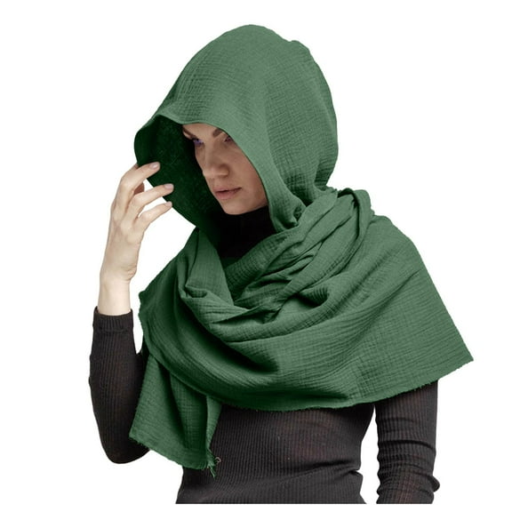 AWZXDE Women's Solid Color Light Soft Casual Versatile Ordinary High Design Sense Comfortable Hooded Versatile Long Hooded Scarf Green,One Size