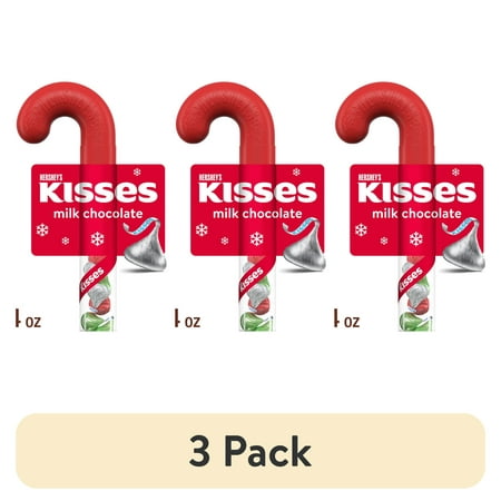 (3 pack) Hershey's Kisses Milk Chocolate Christmas Candy, Plastic Cane 2.24 oz