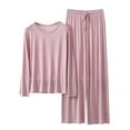 thumbnail image 2 of GERsome Lounge Sets for Women Solid Color Sleepwear Sets Crewneck Long Sleeve Tops Wide Leg Pants Vacation Travel Outfits M-XXL, 2 of 3