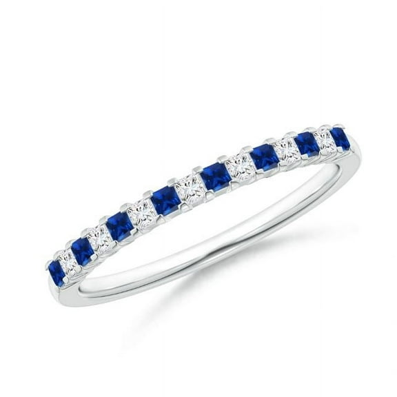 Square Shape Blue Sapphire CZ Diamond Eternity Band Ring Women 925 Sterling Silver September Birthstone Wedding Anniversary Gift Gemstone Jewelry
