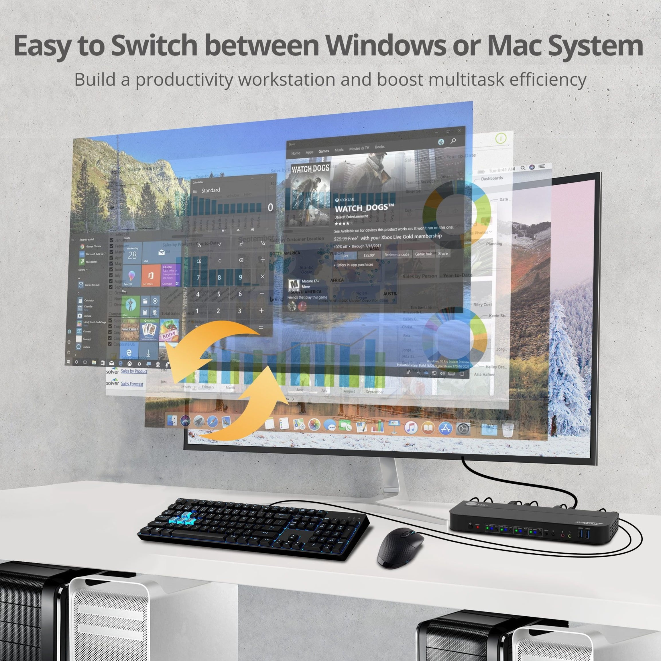 SIIG 4x1 DisplayPort 4K KVM USB 3.0 Switch with Remote Control - Allows you to control 4 DisplayPort 1.4 computers using one keyboard and mouse, DP 1.4/8K@30, HDMI 4K@60, USB 3.0 ports, 3.5mm Phone...