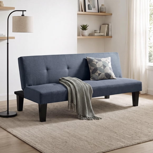 Sofá Cama Individual Reclinable Plegable de 3 Plazas Cómodo de Madera y Tapiz Suave azul