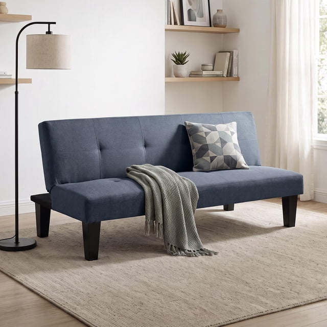 Sofá Cama Individual Reclinable Plegable de 3 Plazas Cómodo de Madera y Tapiz Suave azul
