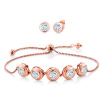 Gem Stone King 5.25 Ct Round Sky Blue Aquamarine 18K Rose Gold Plated Silver Bracelet for Women