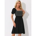 thumbnail image 4 of DARING DIVA Puff Short Sleeve Ruffle Smocked Blouse M Black, 4 of 6
