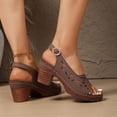 thumbnail image 4 of Rokment Womens Platform High Heels Dressy Sandals 2026 Fashion Hollow out Leather Open Toe Chunky Block Stackable Heeled Adjustable Slingback Dress Summer Shoes for Ladies Coffee Size 6.5, 4 of 8
