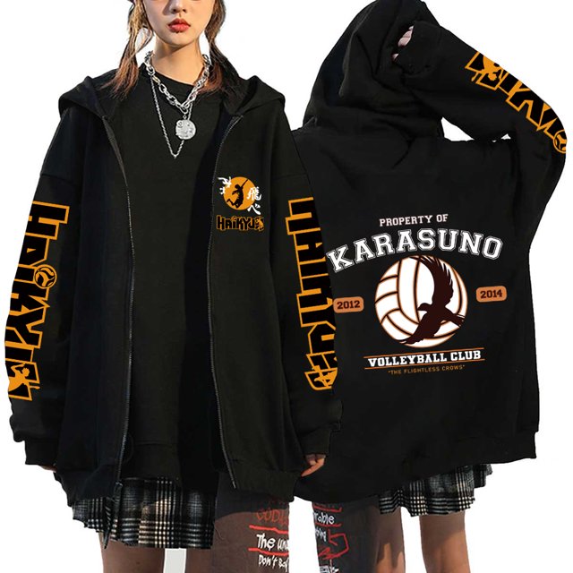 Anime Hoodie Zip Up Jacket Karasuno Plus Size Sweatshirt Harajuku Unisex
